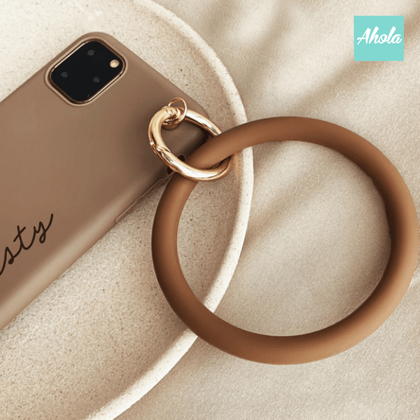 【Hoop】Silicone Soft iPhone Case With Hoop 手腕圈矽膠全包邊自訂名字電話殼