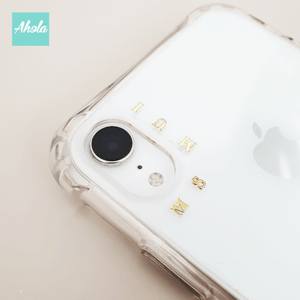 【Sofe】Crossbody Cow Leather Lanyard Gold Letter Clear Phone Case 牛皮帶掛頸金色字母硬底全包軟邊矽膠電話殼