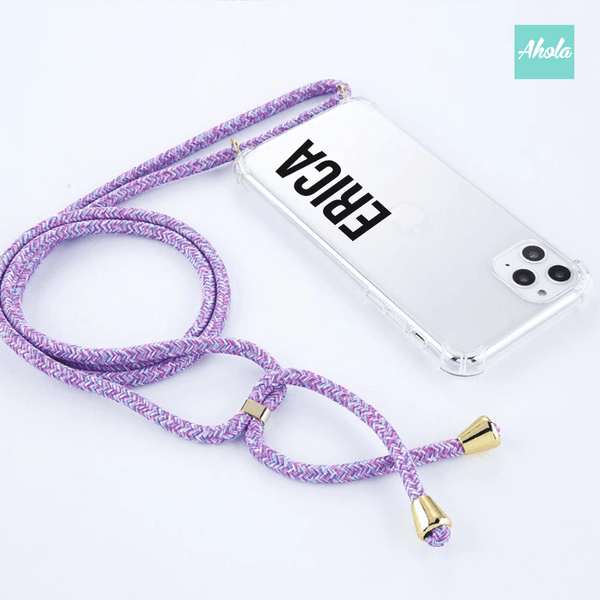 【RŌpe】Crossbody Lanyard PU Transparent Phone Case 自定名字掛頸透明電話軟殼 - Ahola