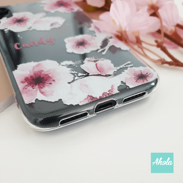 【Naomi】Soft TPU transparent phone case 粉色花朵名字透明電話軟殼