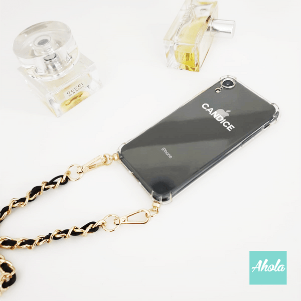 【Couture】Crossbody PU Leather Chain TPU Transparent Phone Case 自定名字鏈扣彷皮掛頸透明電話軟殼