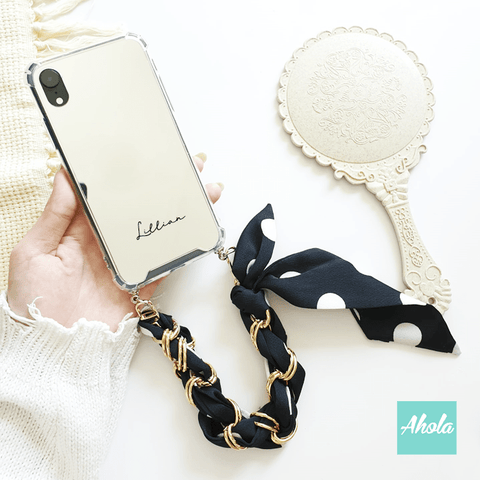 【Pokki】Mirror Silk Scarf Lanyard iPhone Case 波點絲巾掛繩自訂名字鏡面電話殼