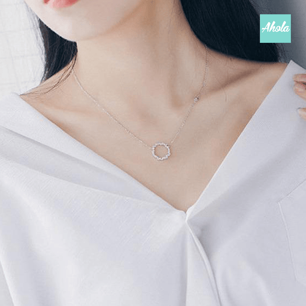 IJ001 Dainty Circle Cubic Zirconia Necklace 微鑲碎鋯石圈頸鏈 | 現貨 | 落單後大約2-4個工作天寄出✨ - Ahola