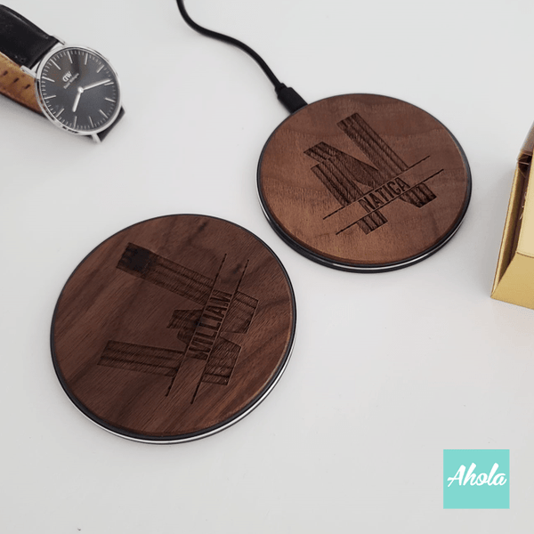 【Split Monogram】Engrave Wood 15W Ultra thin FastWireless Charger Pad 刻字胡桃木無線差電板