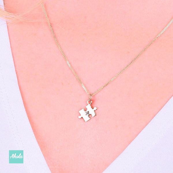 SP056 Platinum Plated Sterling Silver Puzzle Piece Necklace Set 純銀刻字砌圖頸鏈 - Ahola