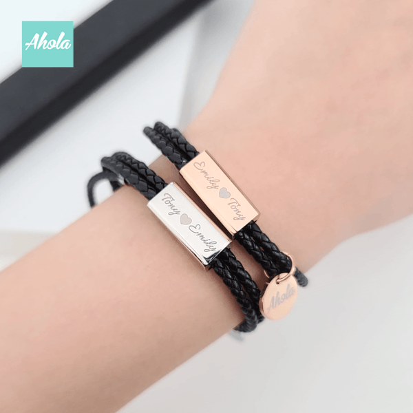 SP066 小立方刻字真皮手繩 Stainless Steel Engraved Cube Leather Bracelet