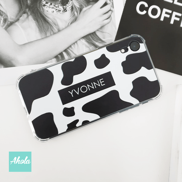 【Milky】Cow Print Soft TPU transparent phone case 乳牛圖案名字透明電話軟殼