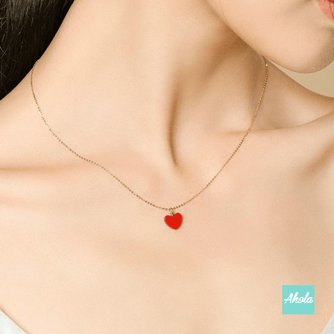 IJ005 Dainty Red Heart Pendant Gold Chain Necklace 純銀小紅心頸鏈| 現貨 | 落單後大約2-4個工作天寄出✨ - Ahola