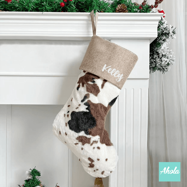 【Moo-ry】Faux Fur Cow Print Christmas Stocking 名字乳牛紋毛毛聖誕襪 (3-5個工作天完成)