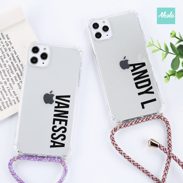 【RŌpe】Crossbody Lanyard PU Transparent Phone Case 自定名字掛頸透明電話軟殼 - Ahola