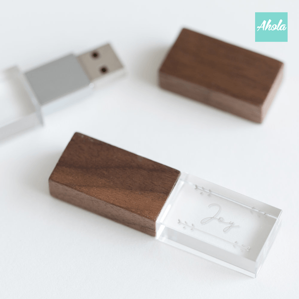 【Wooden】Laser Engraved Crystal USB drive 激光刻字水晶USB手指 - Ahola