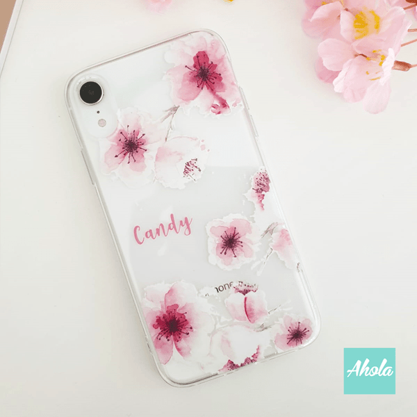 【Naomi】Soft TPU transparent phone case 粉色花朵名字透明電話軟殼