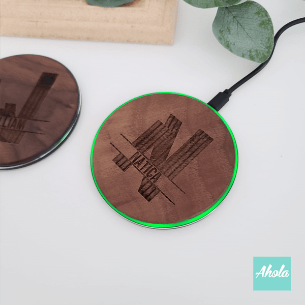 【Split Monogram】Engrave Wood 15W Ultra thin FastWireless Charger Pad 刻字胡桃木無線差電板