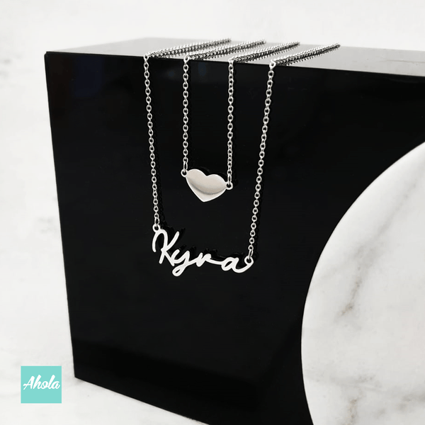 SP059 Sterling Silver Heart Layering Necklace 純銀雙層心形名字頸鏈 - Ahola