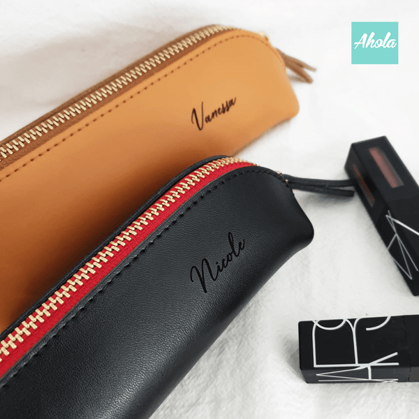 【Chic】Laser Engraved Name Genuine Leather Pouch 真皮刻字萬用袋