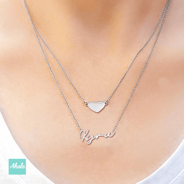 SP059 Sterling Silver Heart Layering Necklace 純銀雙層心形名字頸鏈 - Ahola