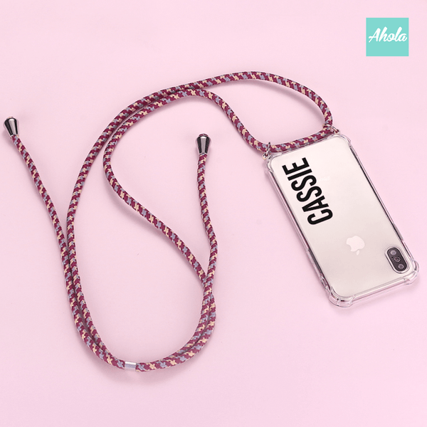 【RŌpe】Crossbody Lanyard PU Transparent Phone Case 自定名字掛頸透明電話軟殼 - Ahola