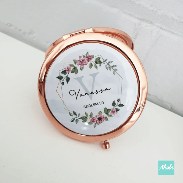 Floral wreath Bridesmaid Round Double Sided Compact Mirror 花環伴娘隨身鏡盒 - Ahola