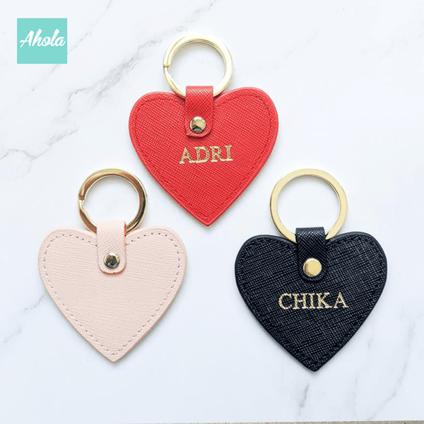 【Cuore】Embossed Saffiano Leather Heart Keyring 心形十字壓紋牛皮鑰匙圈