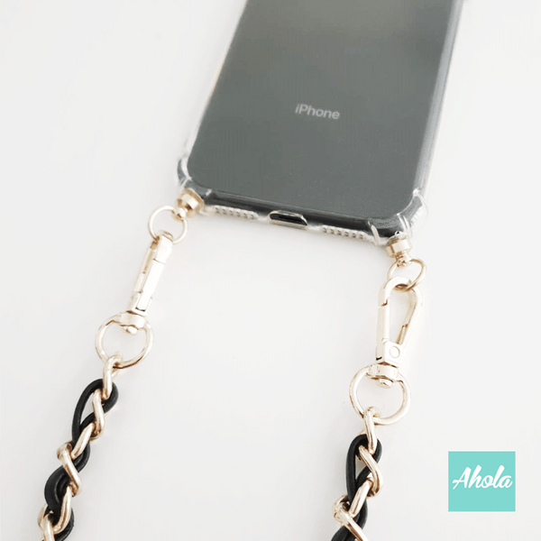 【Couture】Crossbody PU Leather Chain TPU Transparent Phone Case 自定名字鏈扣彷皮掛頸透明電話軟殼