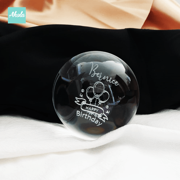 【Birthday Wish】Laser Engraved Crystal Ball and Wood Music Box 刻字生日水晶球音樂盒 - Ahola