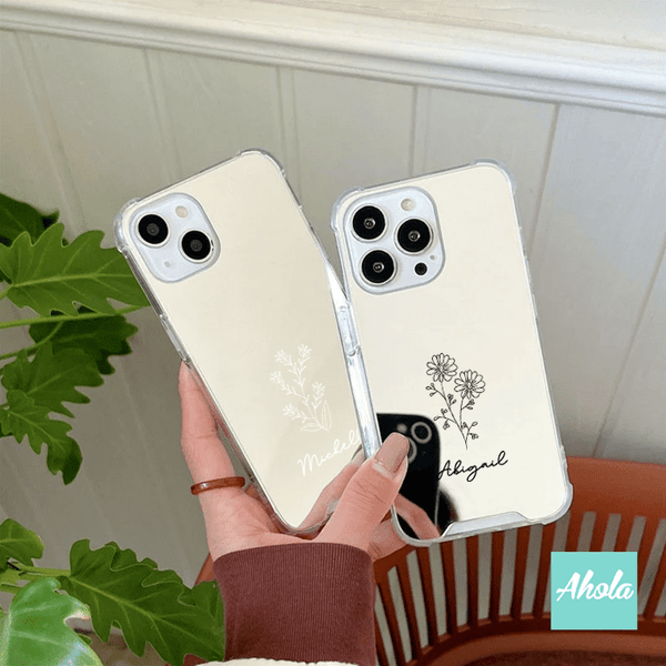 【Floral Doodle】Protective Mirror Phone Case 全包邊鏡面名字電話殼