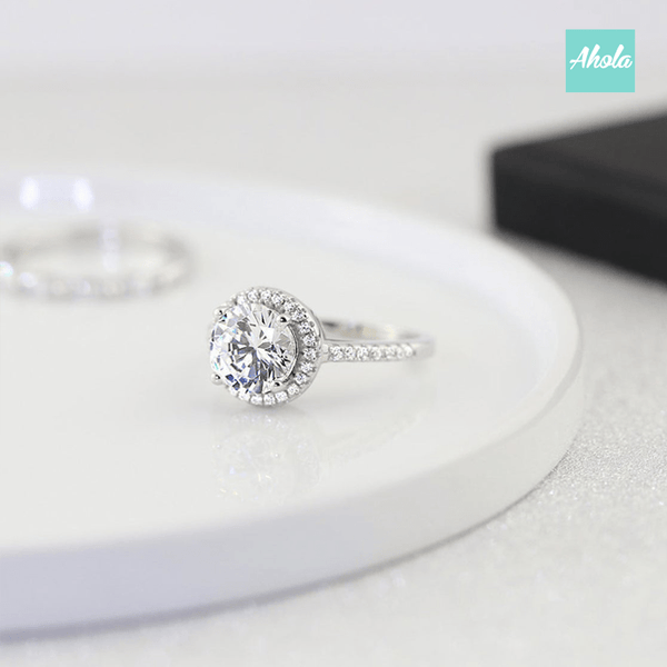 IJ003 Sterling Silver Round Halo Ring 純銀圓邊鋯石戒指| 落單後大約2-4個工作天寄出✨ - Ahola