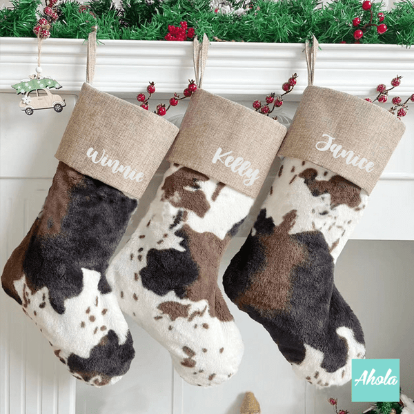 【Moo-ry】Faux Fur Cow Print Christmas Stocking 名字乳牛紋毛毛聖誕襪 (3-5個工作天完成)