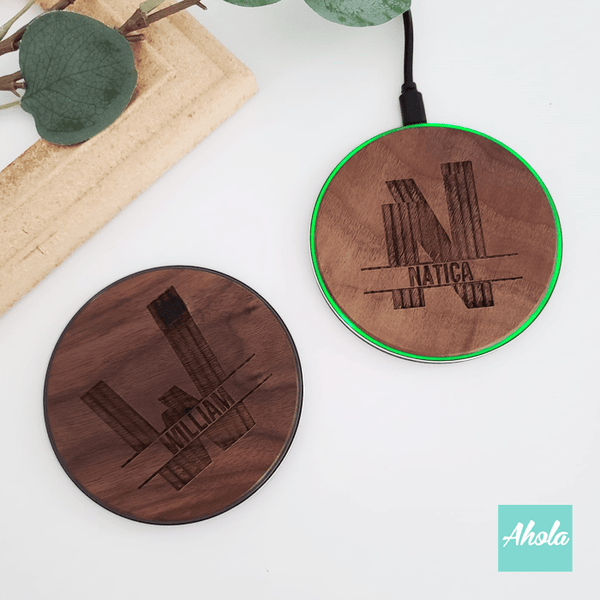 【Split Monogram】Engrave Wood 15W Ultra thin FastWireless Charger Pad 刻字胡桃木無線差電板