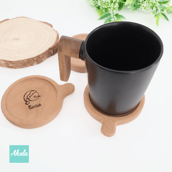 【ho-ho-ho】Engraved Wooden Cup Lid / Coaster 刻字櫸木杯蓋 / 杯墊