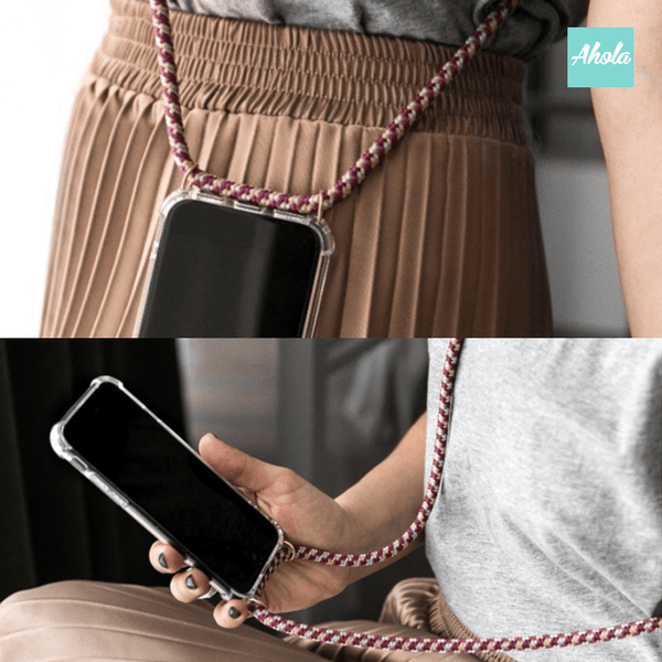 【RŌpe】Crossbody Lanyard PU Transparent Phone Case 自定名字掛頸透明電話軟殼 - Ahola