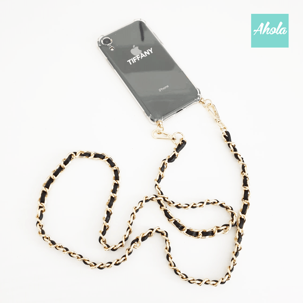 【Couture】Crossbody PU Leather Chain TPU Transparent Phone Case 自定名字鏈扣彷皮掛頸透明電話軟殼