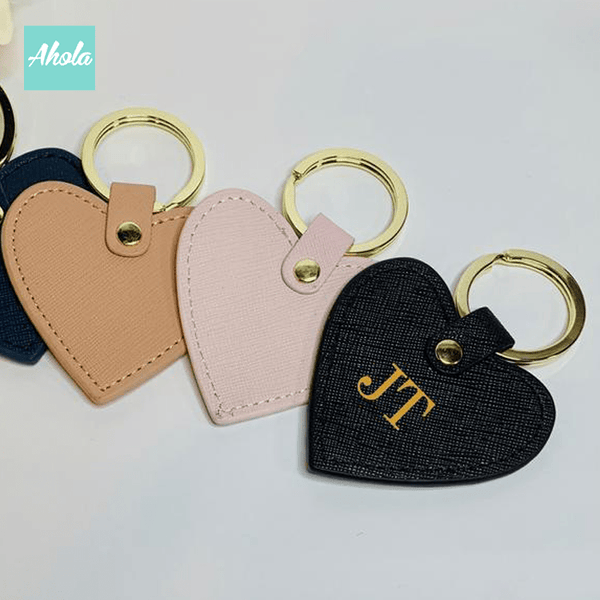 【Cuore】Embossed Saffiano Leather Heart Keyring 心形十字壓紋牛皮鑰匙圈