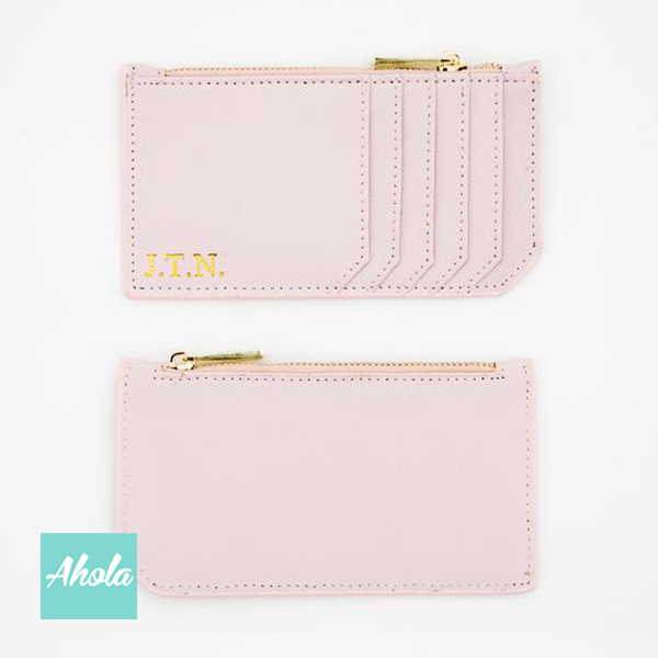 MS010 Multi Pockets Saffiano Leather Zip Card Holder 燙金壓字真皮卡片/散銀包