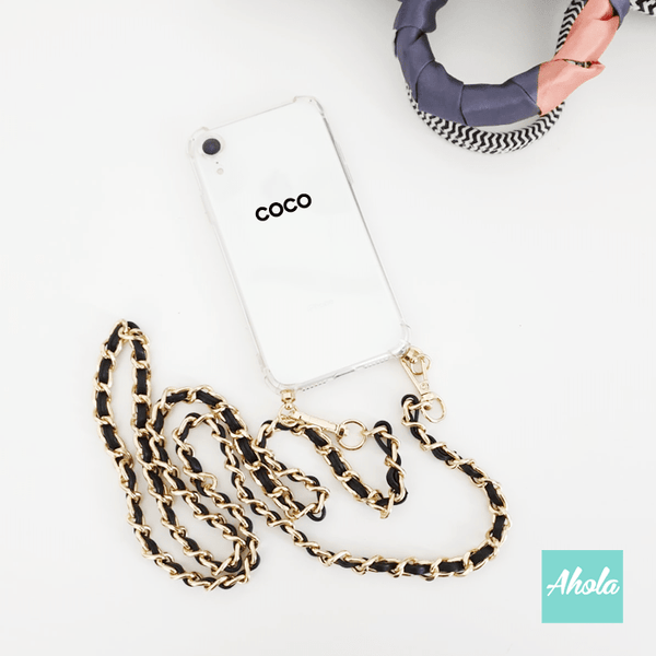 【Couture】Crossbody PU Leather Chain TPU Transparent Phone Case 自定名字鏈扣彷皮掛頸透明電話軟殼
