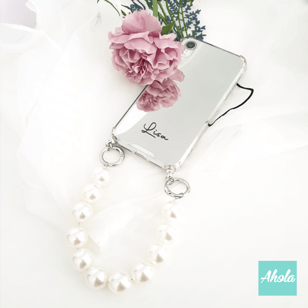 【Faux Pearl】Mirror Lanyard iPhone Case 人造珍珠掛繩自訂名字鏡面電話殼