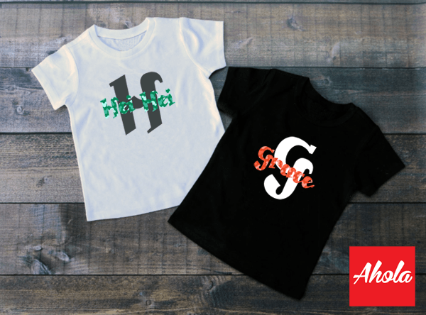 【Big Initial name】Short Sleeve Tee 植絨燙畫系列 - Ahola
