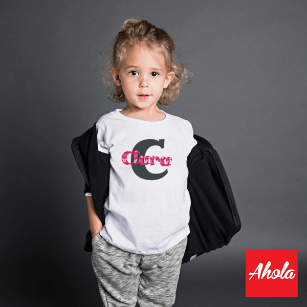 【Big Initial name】Short Sleeve Tee 植絨燙畫系列 - Ahola