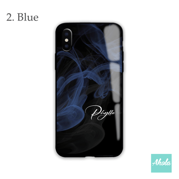 【Tinted Smoke】Black bumper tempered glass phone Case 有色煙霧全包邊玻璃名字電話殼 - Ahola