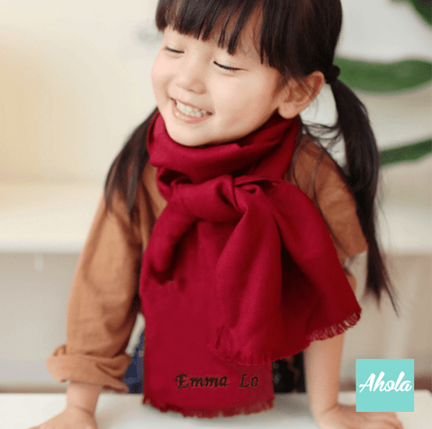 【CS004】Kid's Embroidery name/phrase Cashmere silk scarf 繡英文名/短語蚕絲羊絨兒童圍巾 📣由於農曆新年假期關係, 此產品最遲在1月28號落單/付款, 2月10號左右完成寄出, 而1月29號至2月14號落單將會在3月頭/中寄出 - Ahola