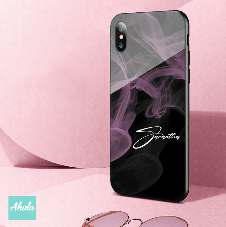 【Tinted Smoke】Black bumper tempered glass phone Case 有色煙霧全包邊玻璃名字電話殼 - Ahola