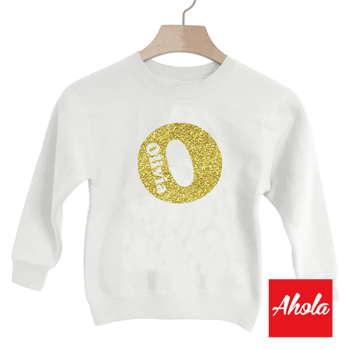 【Initial name】Crew Neck Sweatshirt 閃粉燙畫系列 - Ahola