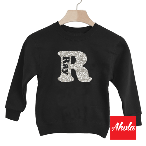 【Initial name】Crew Neck Sweatshirt 閃粉燙畫系列 - Ahola