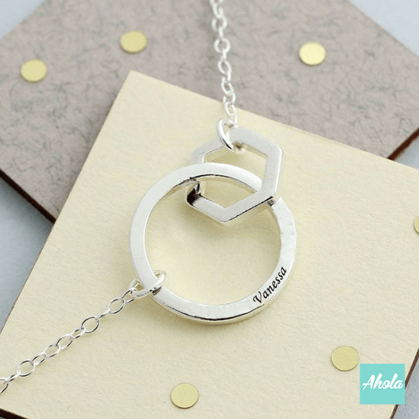 SP050 Sterling Silver Linked Circle Necklace 純銀圖形親子刻字頸鏈 - Ahola