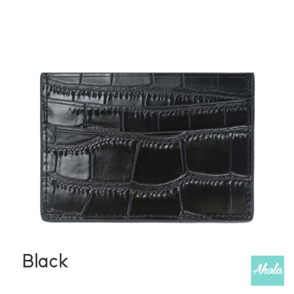 【Beron】Crocodile Pattern Cow Leather Card Holder 燙金壓字真皮卡片包