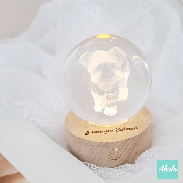 【Photograph】Crystal Ball with Laser Engraved Wooden Light 照片水晶球刻字小燈盒