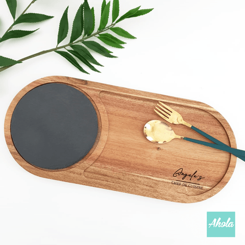 【Chef De Cuisine】Oval Shaped Natural Wooden Board with Slate Stone 天然木板與石板