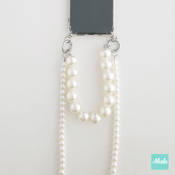 【Double Pearl】Two way strap lanyard TPU Transparent iPhone Case 自訂名字雙珍珠繩透明電話軟殼