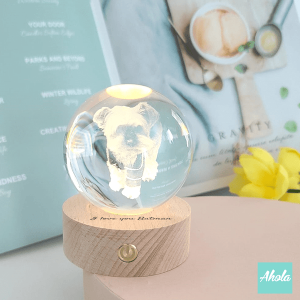 【Photograph】Crystal Ball with Laser Engraved Wooden Light 照片水晶球刻字小燈盒