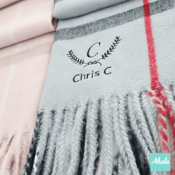 【Sacre】Embroidery name/phrase Checkers wool scarf 繡字母英文名英倫格仔羊絨圍巾